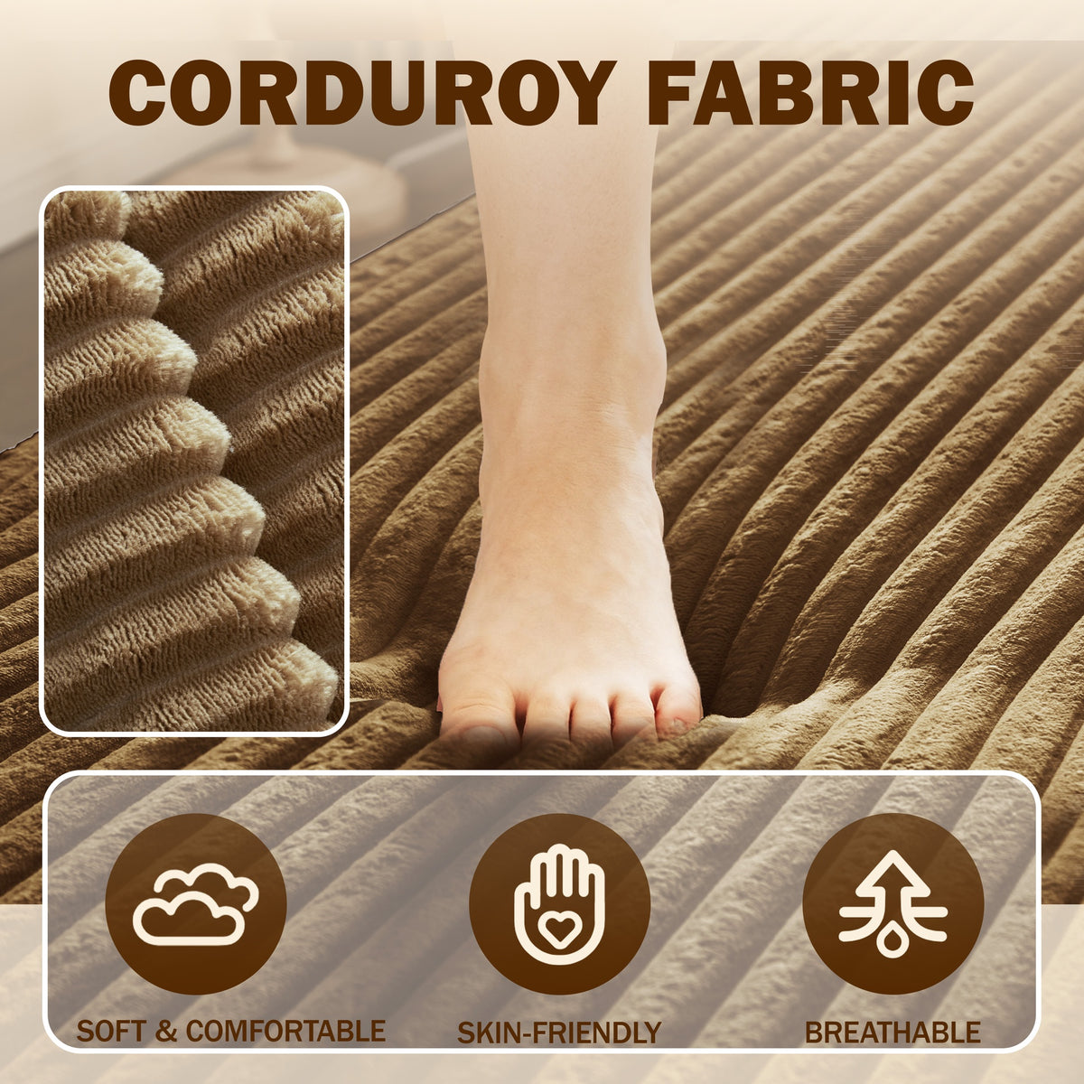 Modern Floor Sofa with 2 Pillows,Convertible Corduroy Fabric Foam-Filled Sleeper Sofa Bed,15" Twin Size Folding Mattress for Living Room,Guest Bed,Playroom,no assembly required, Coffee