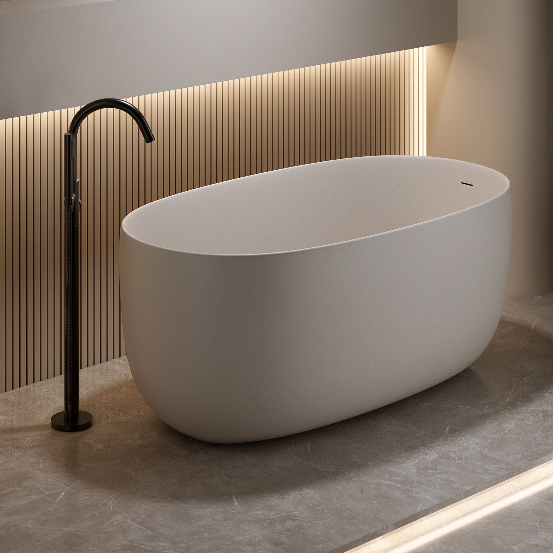 47'' Freestanding Bathtub Resin Stone Soaking Bathtub Solid Surface Modern Tubs with Overflow and Pop-up Drain