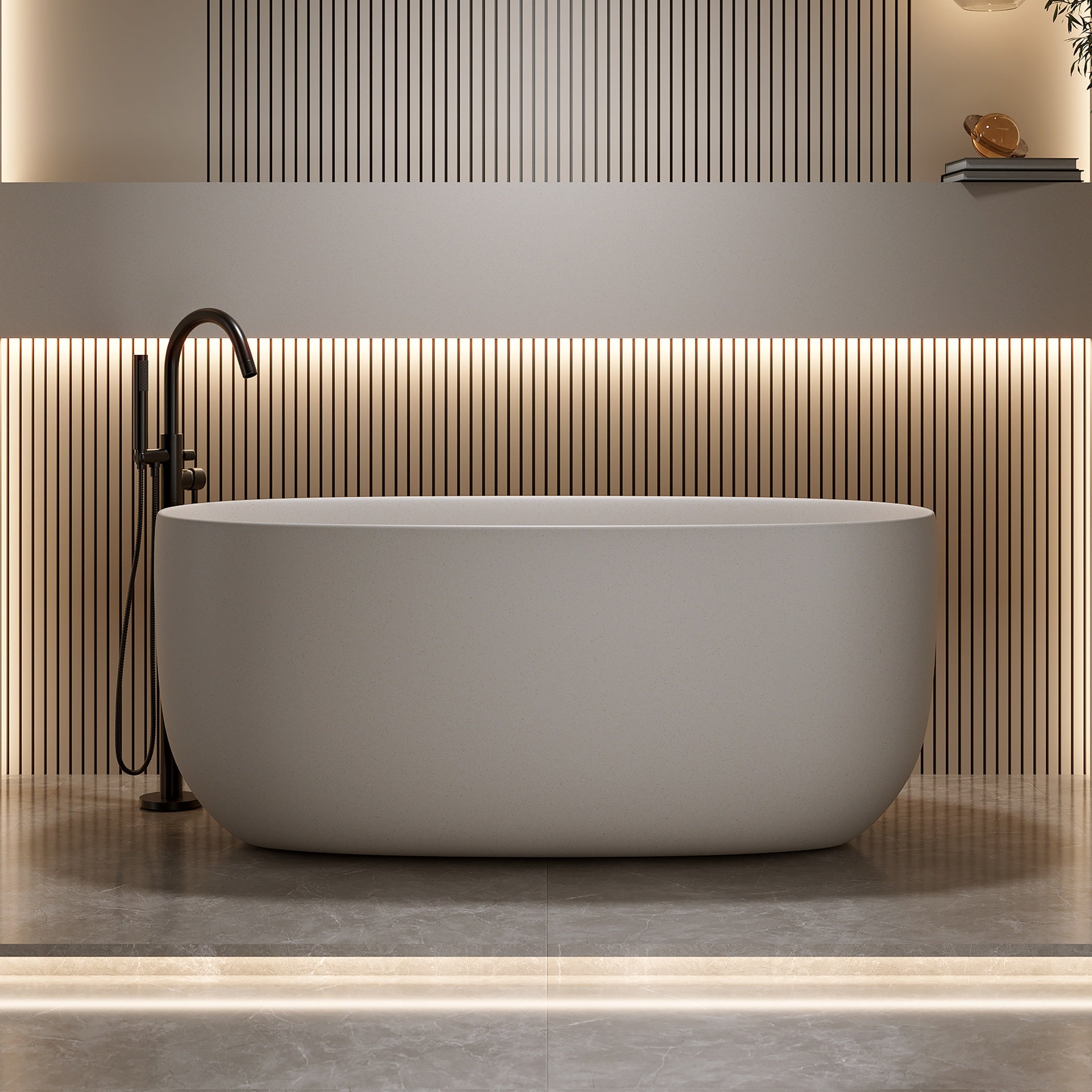 47'' Freestanding Bathtub Resin Stone Soaking Bathtub Solid Surface Modern Tubs with Overflow and Pop-up Drain