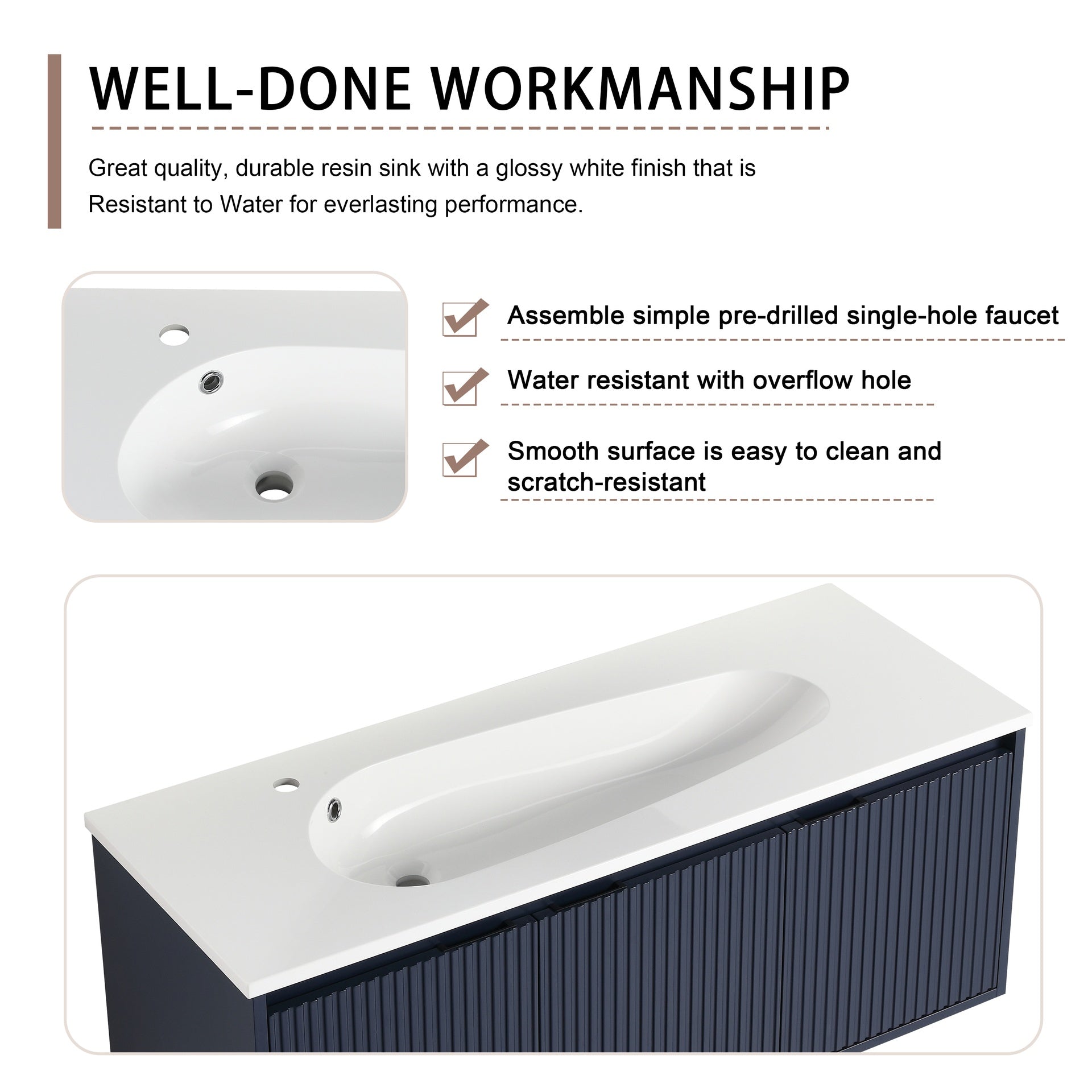 48" Floating Bathroom Vanity with Drop-Shaped Resin Sink