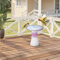 17'' Ceramic Bird Bath for Outside, Elegant Tall Outdoor Bird Bath, Lightweight Pedestal Glazed Birdbaths for Outdoors with Swirl Pattern, Rose Ombre