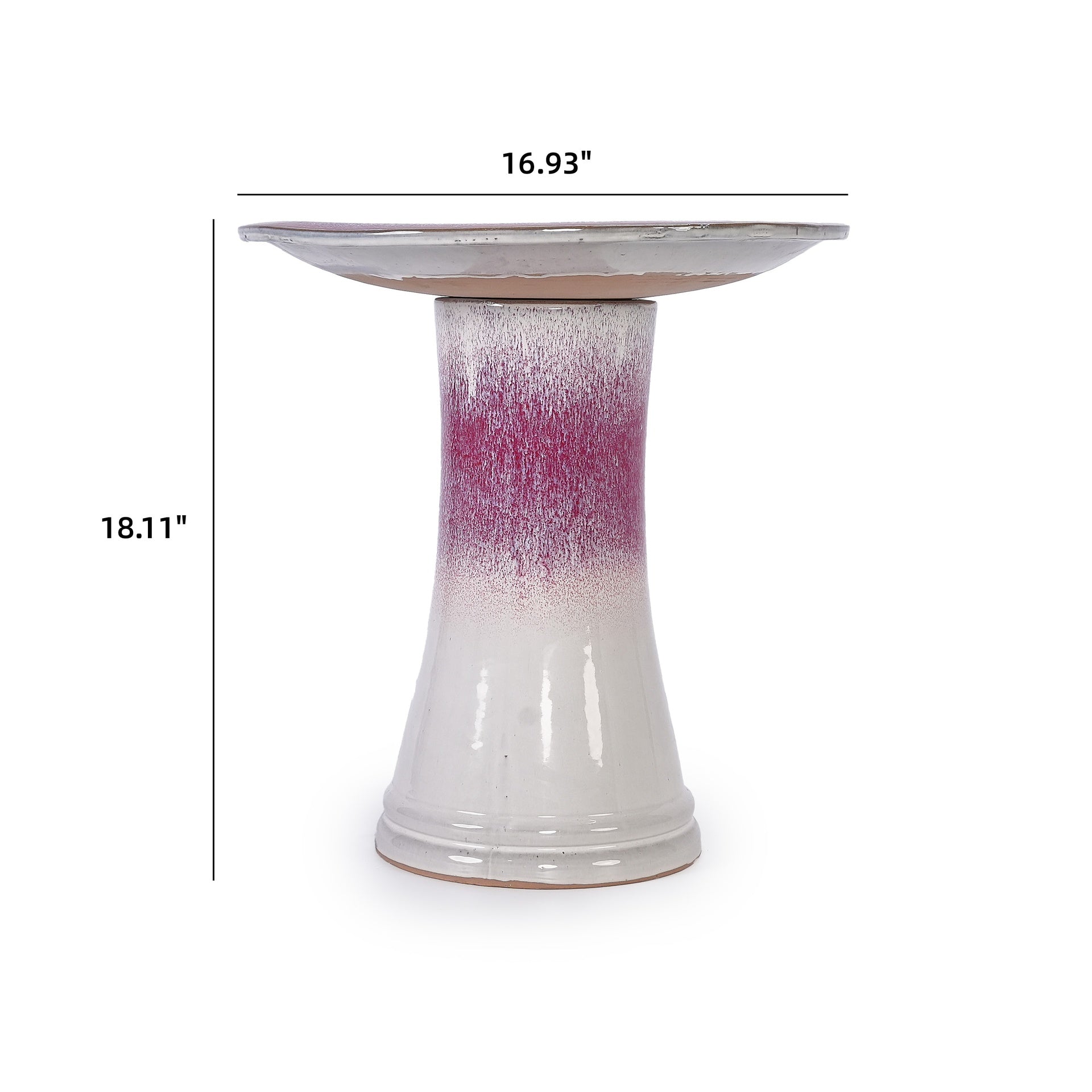 17'' Ceramic Bird Bath for Outside, Elegant Tall Outdoor Bird Bath, Lightweight Pedestal Glazed Birdbaths for Outdoors with Swirl Pattern, Rose Ombre