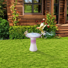 17'' Ceramic Bird Bath for Outside, Elegant Tall Outdoor Bird Bath, Lightweight Pedestal Glazed Birdbaths for Outdoors with Swirl Pattern, Rose Ombre