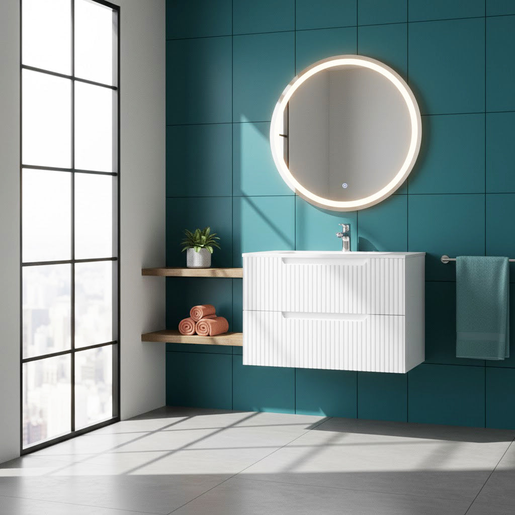 Goodyo 30 inch Wall Mounted Bathroom Vanity with Sink Floating Bathroom Cabinet Sink Combo, Soft-Close System, 2 Extra Big Drawers, White