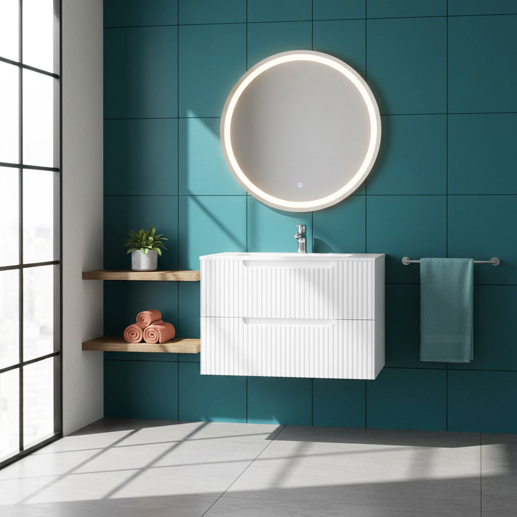 Goodyo 30 inch Wall Mounted Bathroom Vanity with Sink Floating Bathroom Cabinet Sink Combo, Soft-Close System, 2 Extra Big Drawers, White