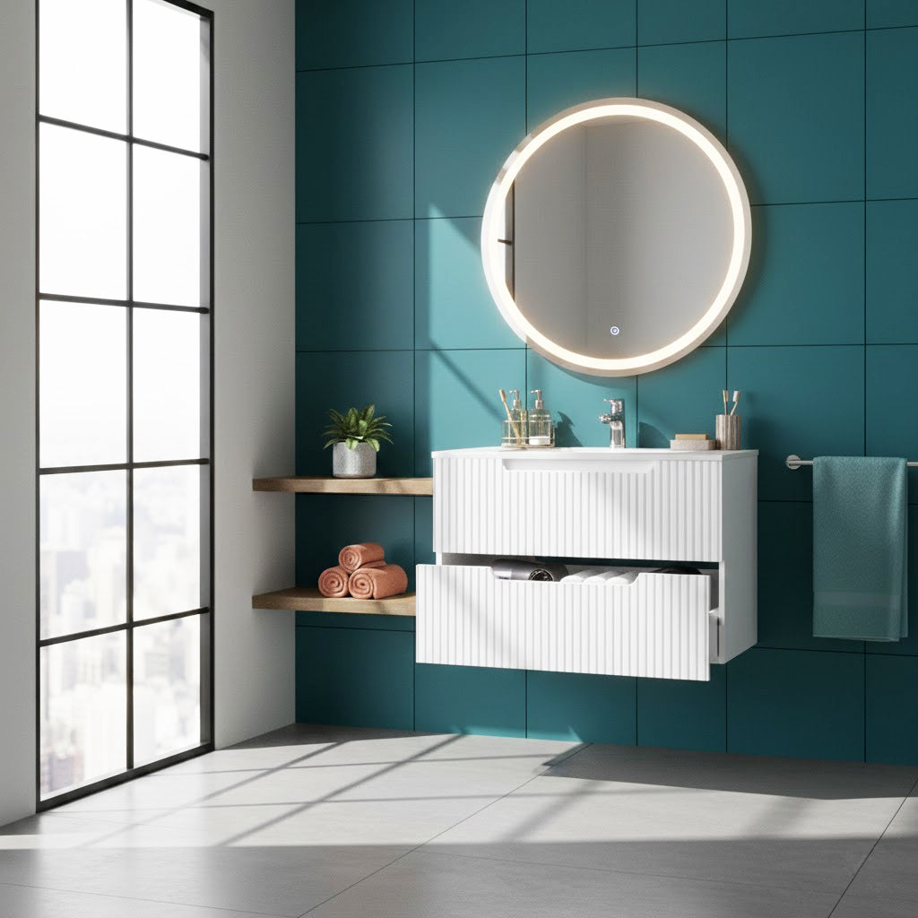 Goodyo 30 inch Wall Mounted Bathroom Vanity with Sink Floating Bathroom Cabinet Sink Combo, Soft-Close System, 2 Extra Big Drawers, White