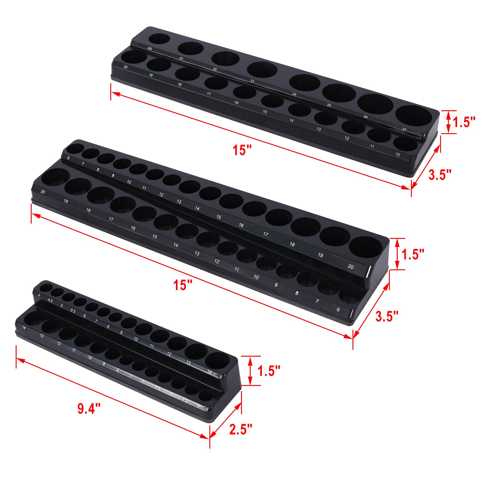 3 Piece metric Magnetic Socket Organizers, Socket Organizers for Toolboxes, Socket Organizer, Magnetic Socket Holder, Black Tool Box Organizer.3set,black,Metric