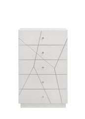 Manhattan Chest – Lacquer Finish with Geometric Design and Spacious Drawers for Modern Storage White same as B009P309296 (CA inventory)
