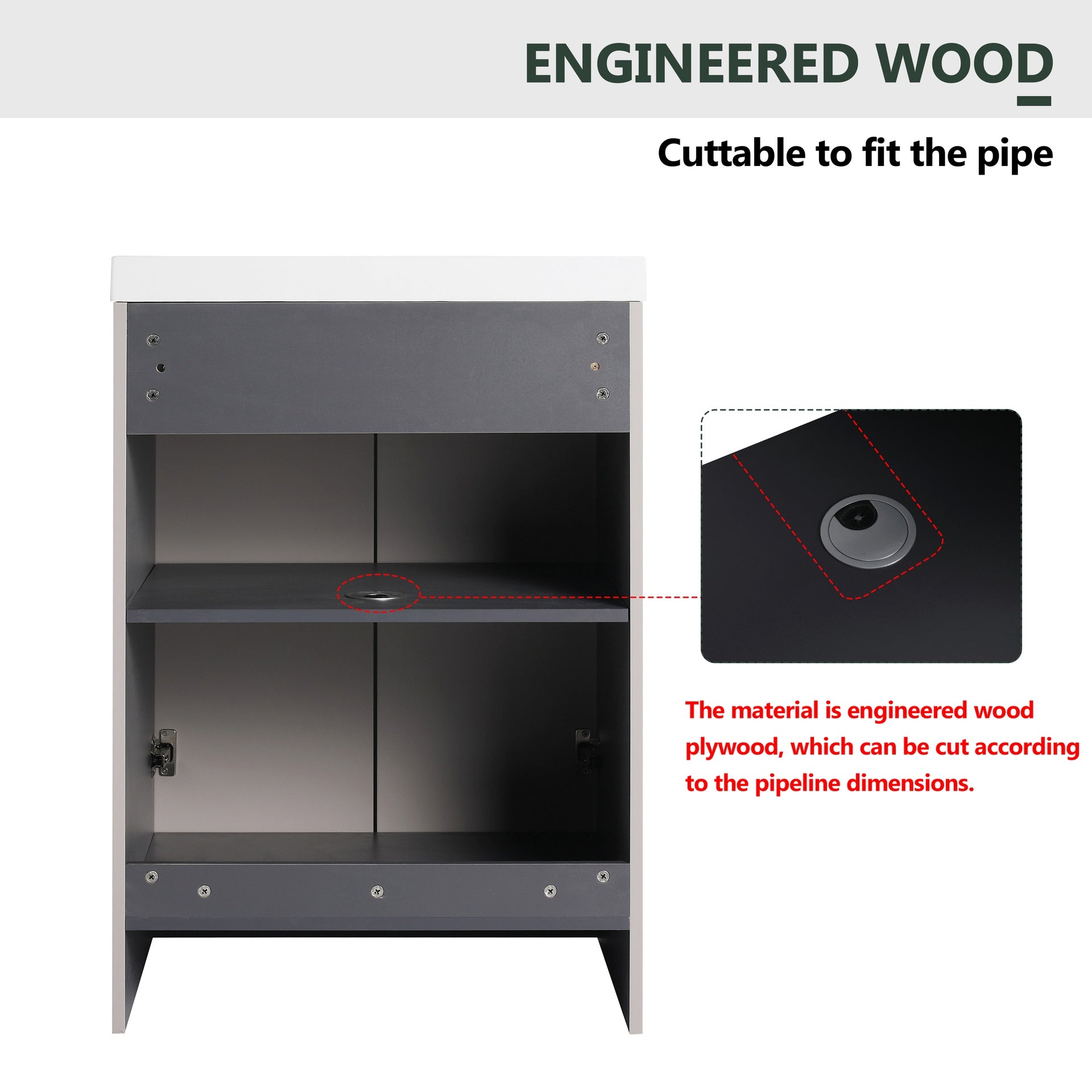 24" Freestanding Bathroom Vanity with White Resin Sink  & 2 Soft-Close Cabinet Doors (KD-Packing)