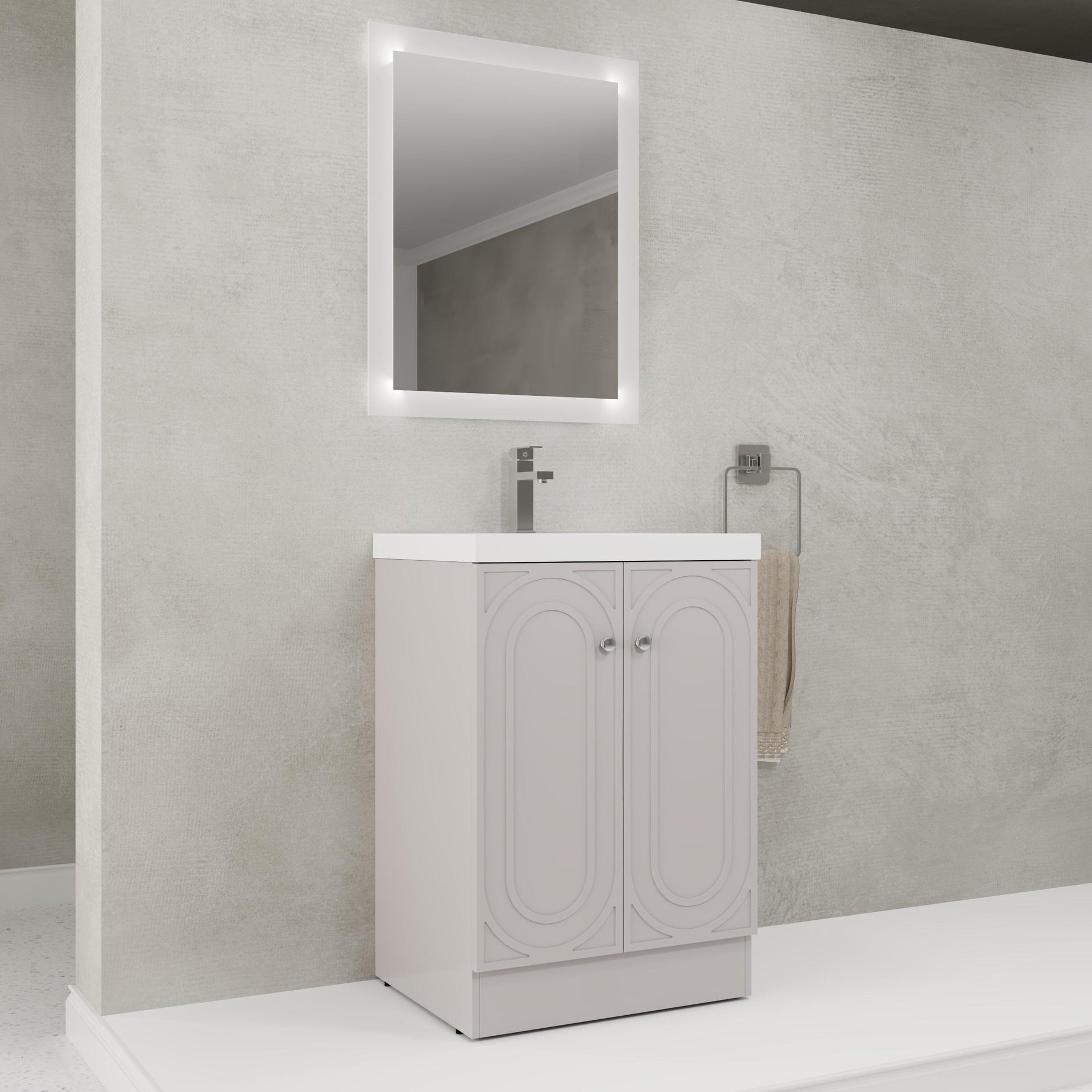 24" Freestanding Bathroom Vanity with White Resin Sink  & 2 Soft-Close Cabinet Doors (KD-Packing)