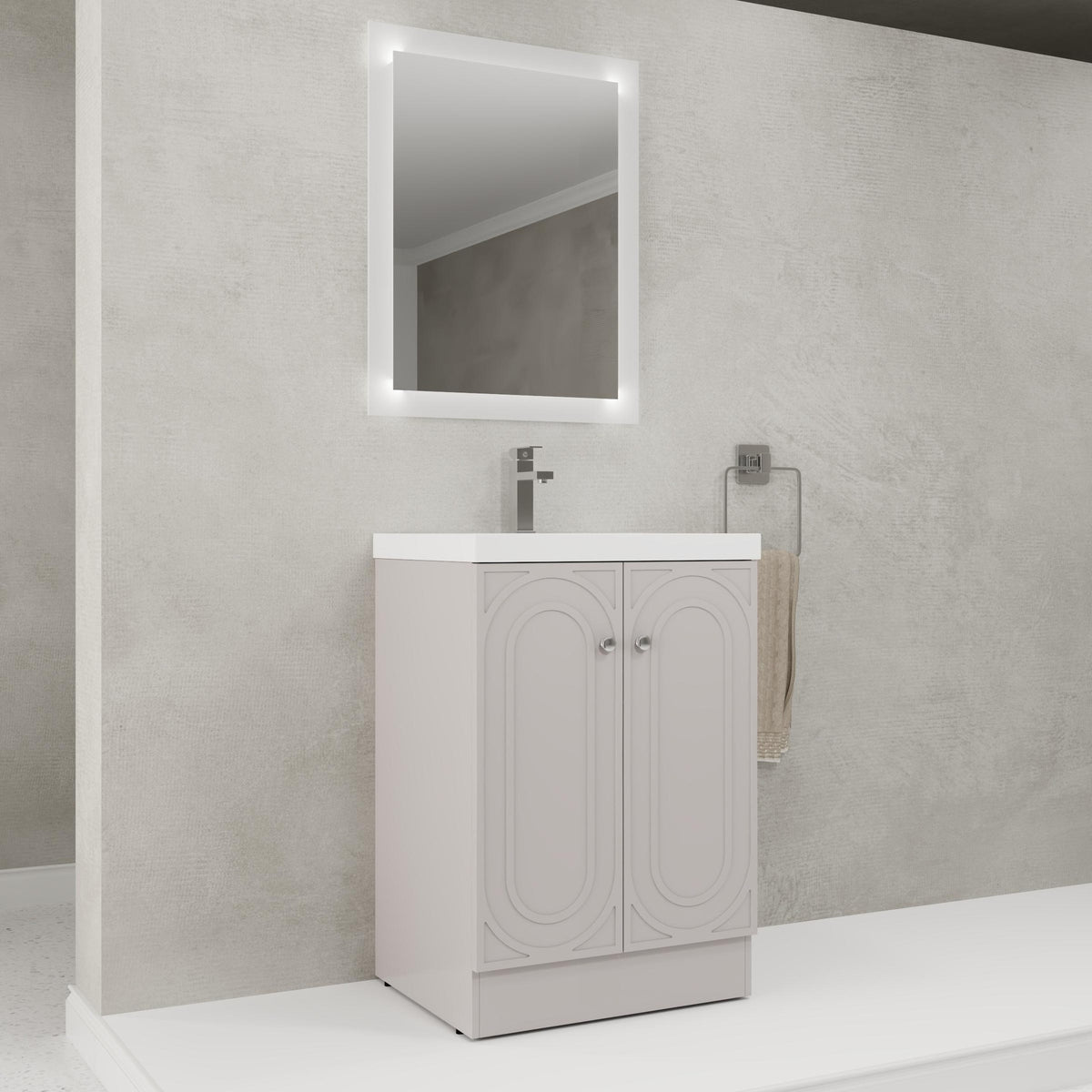 24" Freestanding Bathroom Vanity with White Resin Sink  & 2 Soft-Close Cabinet Doors (KD-Packing)
