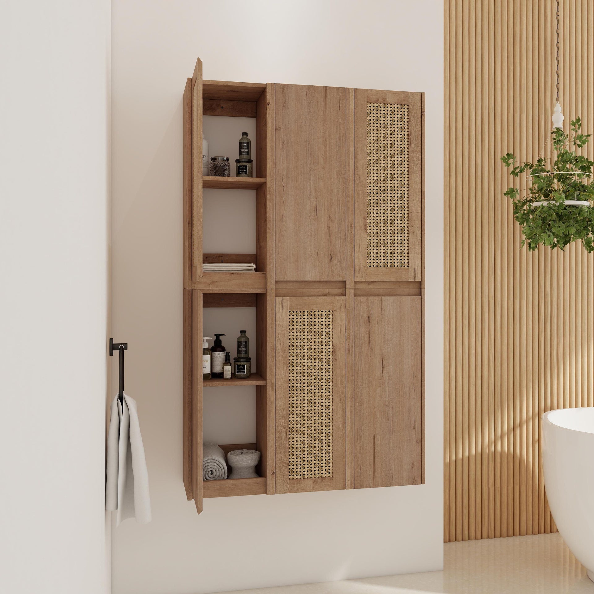 36" Bathroom Side Cabinet,6-Soft Close Doors,Float Mounting Design, 00512IMO*3-00112IMO*3 (KD-Packing)