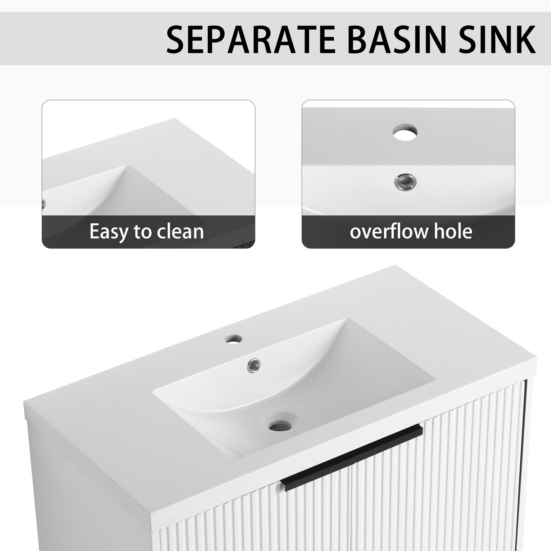 36" Wall Mounted Bathroom Vanity with Resin Sink & 2 Soft-Close Doors (KD-Packing)