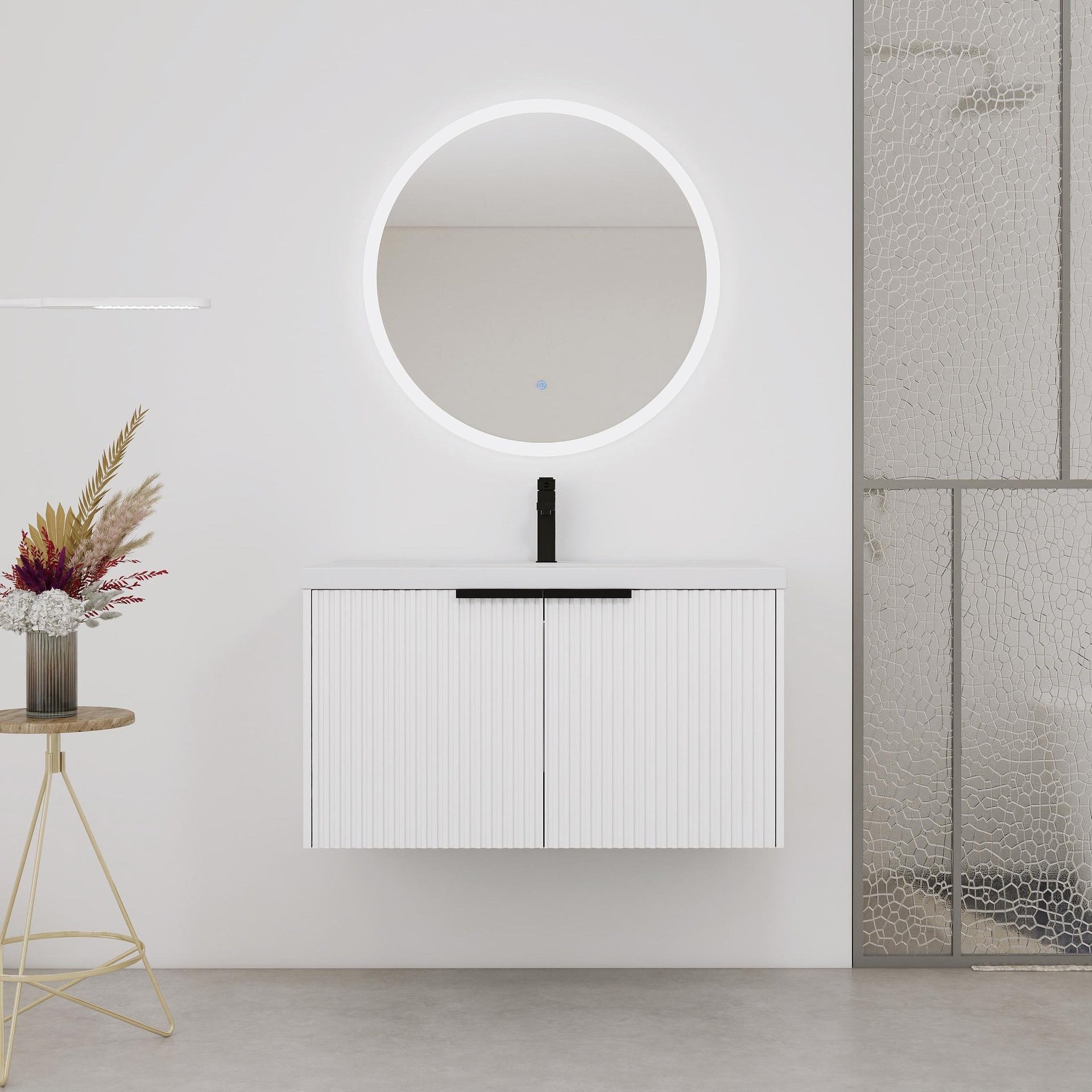 36" Wall Mounted Bathroom Vanity with Resin Sink & 2 Soft-Close Doors (KD-Packing)