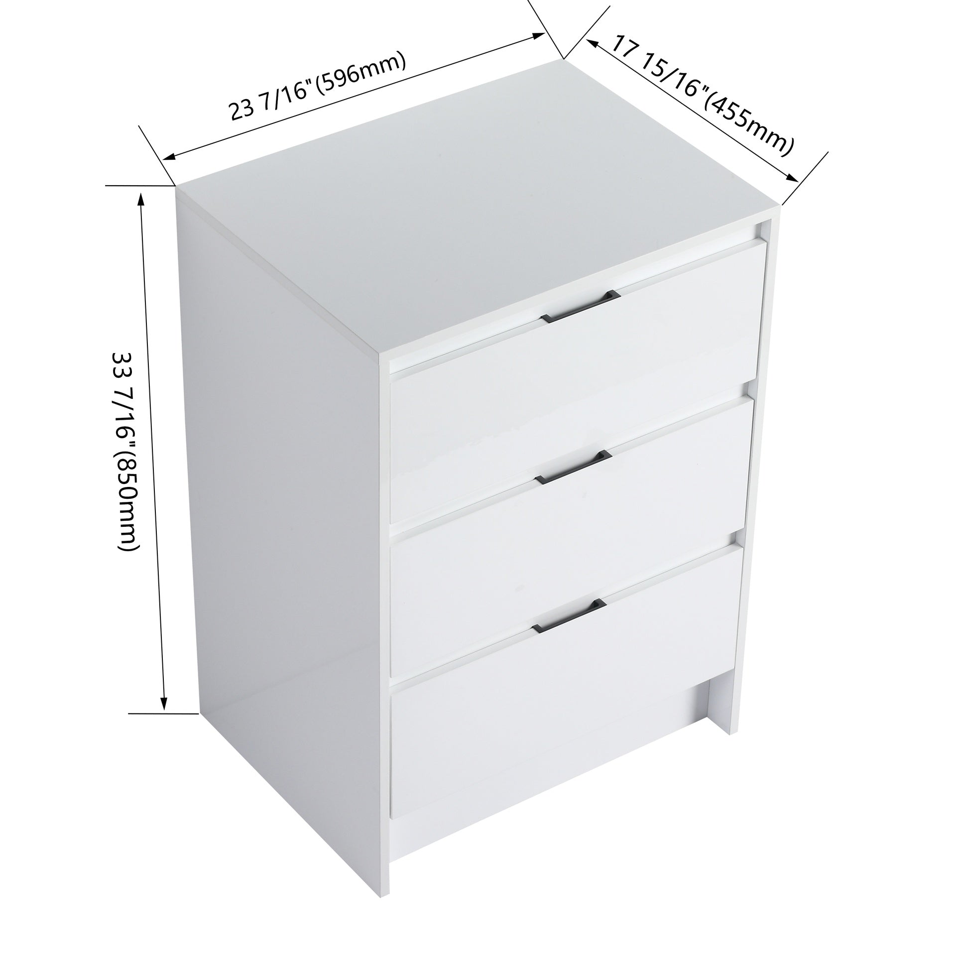 24" Freestanding Bathroom Storage Cabinet, 3-Soft Close Drawer, Glossy White,(KD-Packing)