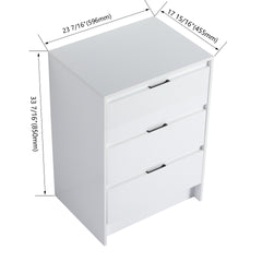 24" Freestanding Bathroom Storage Cabinet, 3-Soft Close Drawer, Glossy White,(KD-Packing)