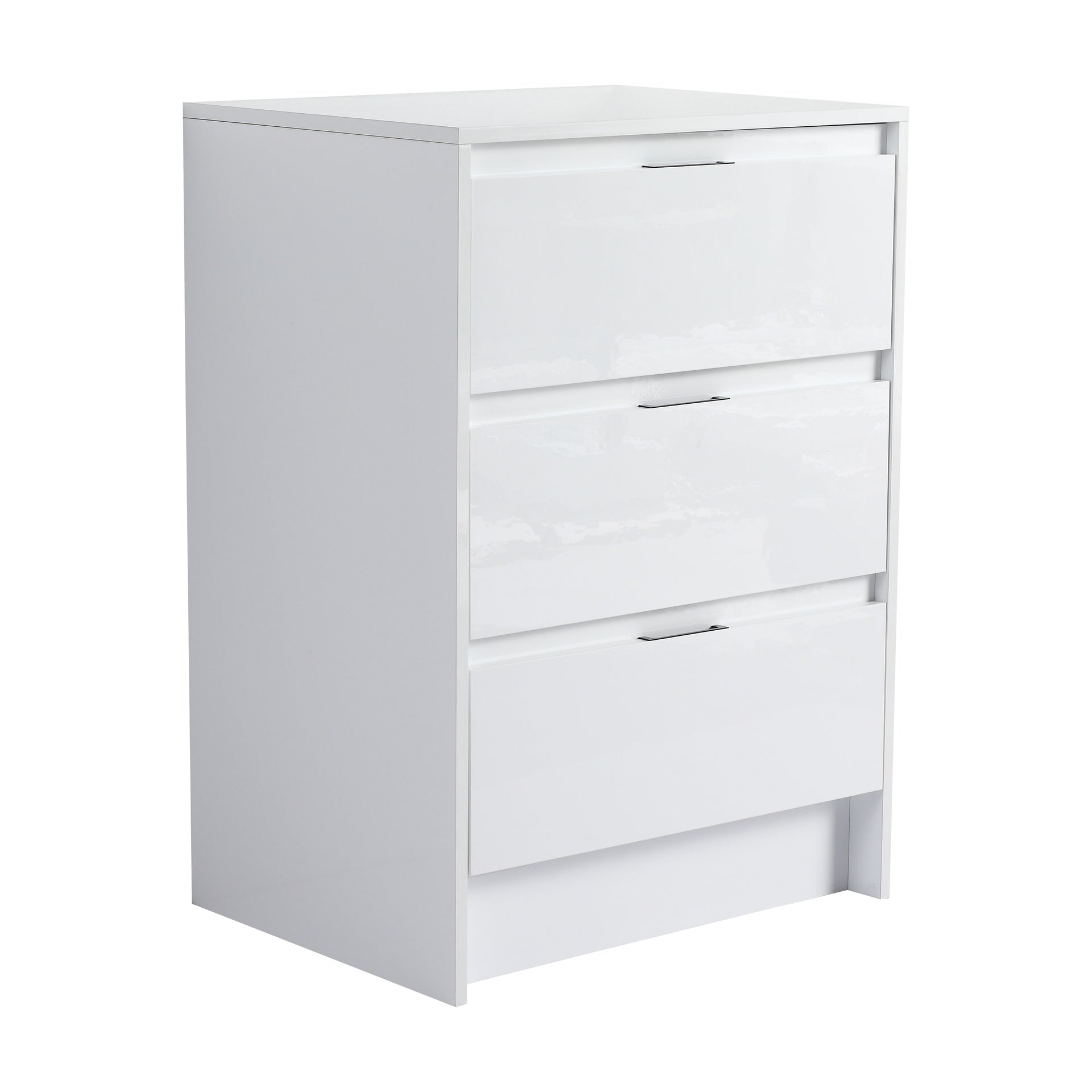 24" Freestanding Bathroom Storage Cabinet, 3-Soft Close Drawer, Glossy White,(KD-Packing)