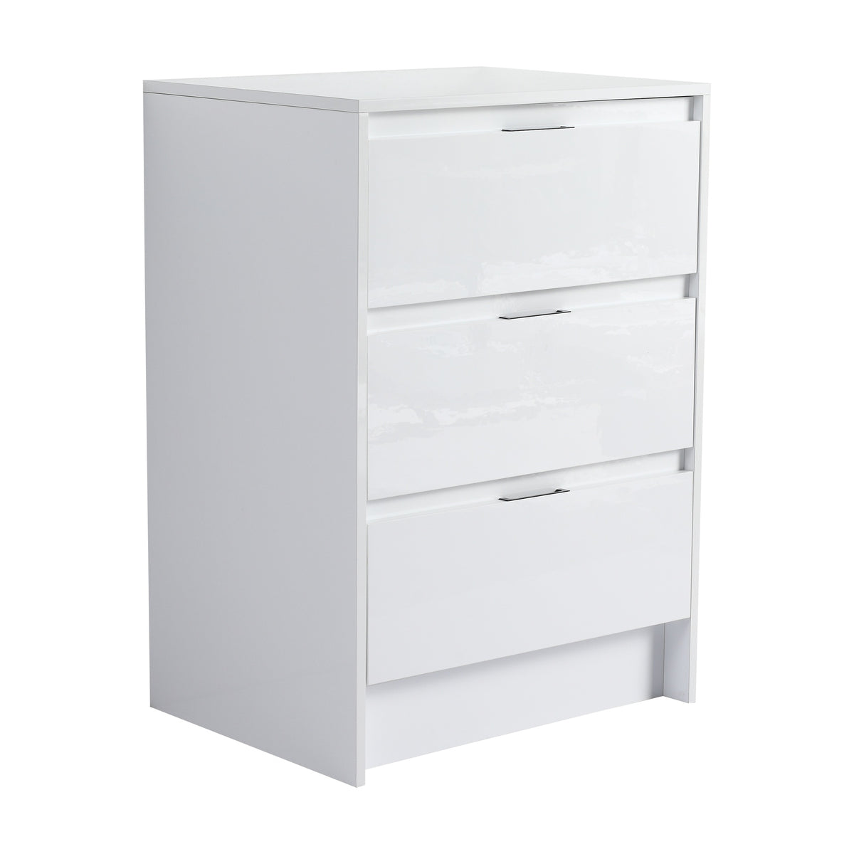 24" Freestanding Bathroom Storage Cabinet, 3-Soft Close Drawer, Glossy White,(KD-Packing)