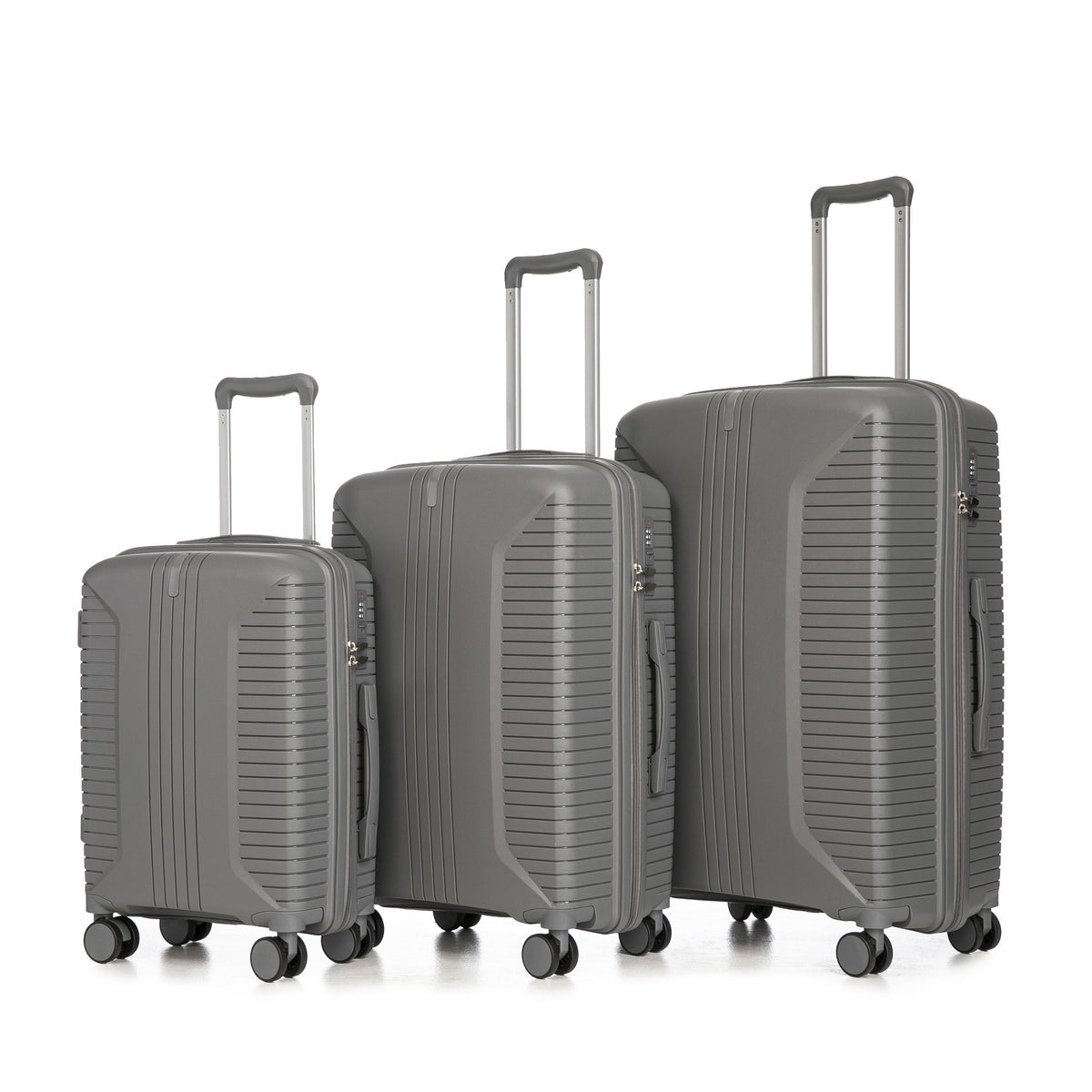 20"/24"/28" 3 pcs/set in PP Spinner Wheel Luggage, Carry on Suitcase, Matching Color, Combination Lock (Silver grey)