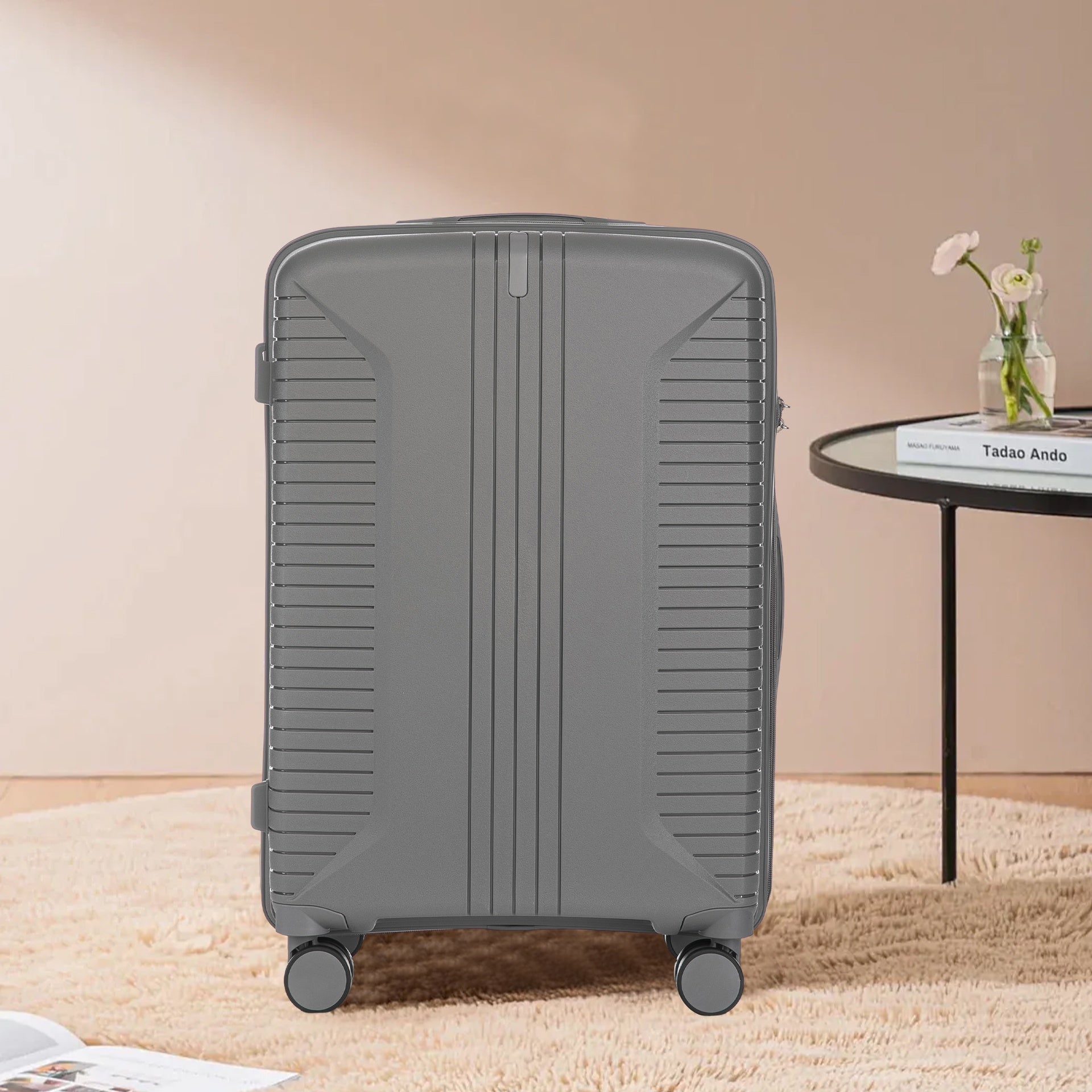 20"/24"/28" 3 pcs/set in PP Spinner Wheel Luggage, Carry on Suitcase, Matching Color, Combination Lock (Silver grey)
