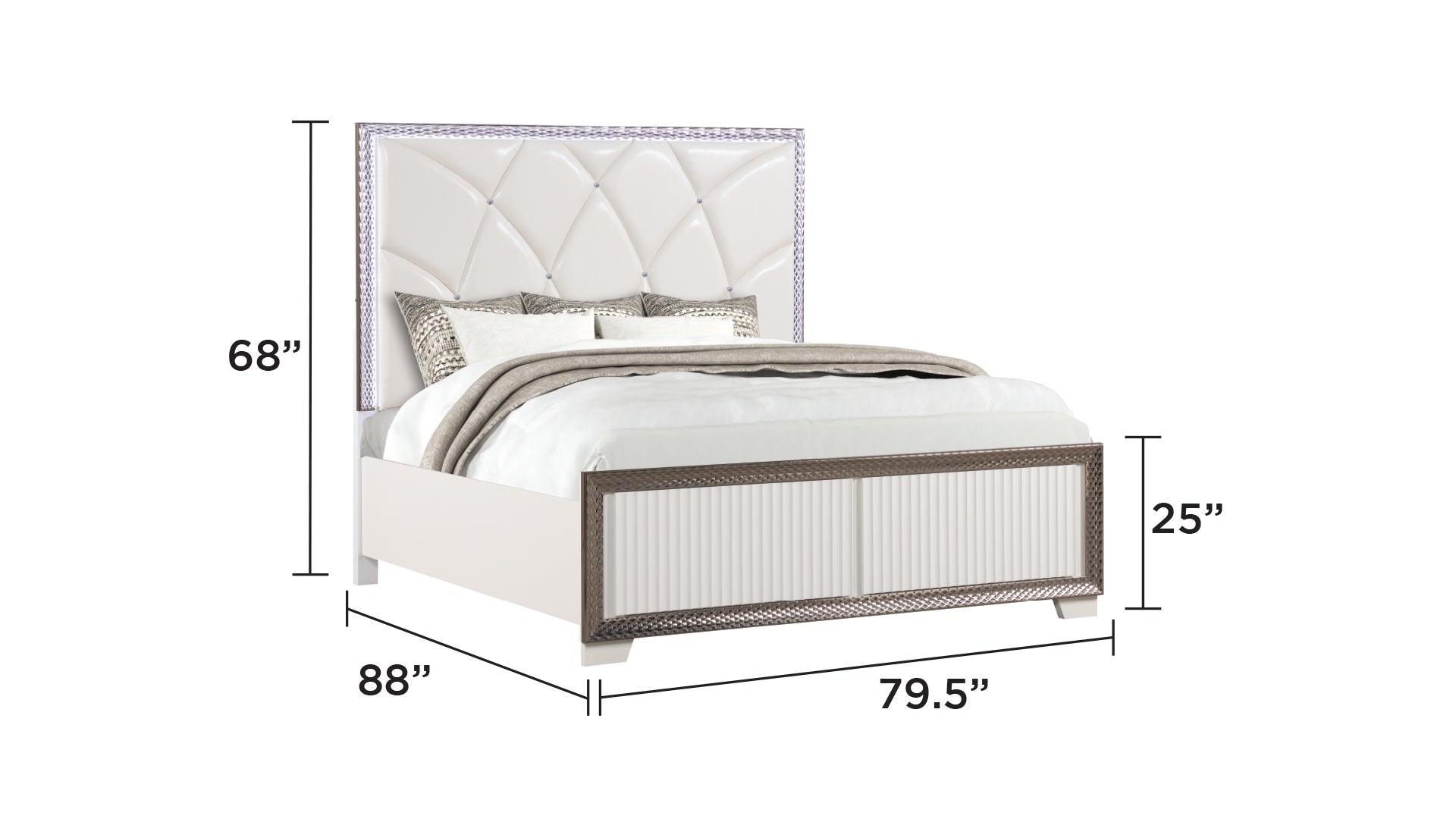 Fabio Contemporary Style King 4PC Bedroom set Made with Diamond-Shaped Side Accents, LED Lighting and Wood in White Finish(NJ INVENTORY)