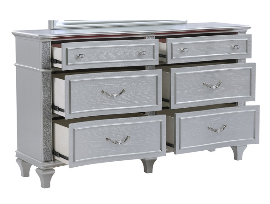 Mystic Contemporary Style Upholstered LED headboard King 4PC Bedroom Set made with Wood in Silver(CA Inventory)
