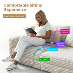 102.4 "Plush Corduroy 4-Seat Sofa,Modern Comfy Upholstered Sofa Cloud Couch,Deep Seat Couches with Soft Pillows and 2 Ottomans,Convertible Sofa Lounge Chair,for Living Room,Apartment,Beige/White