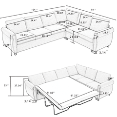 [NEW ARRIVED] [VIDEO PROVIDED] Sleeper Sofa, 2 in 1 Pull Out Couch Bed,6 seater sofa bed, L Shaped Sleeper Sectional Sofa Couch,Riveted sofa,104'' Large combined sofa Bed in living room, GRAY