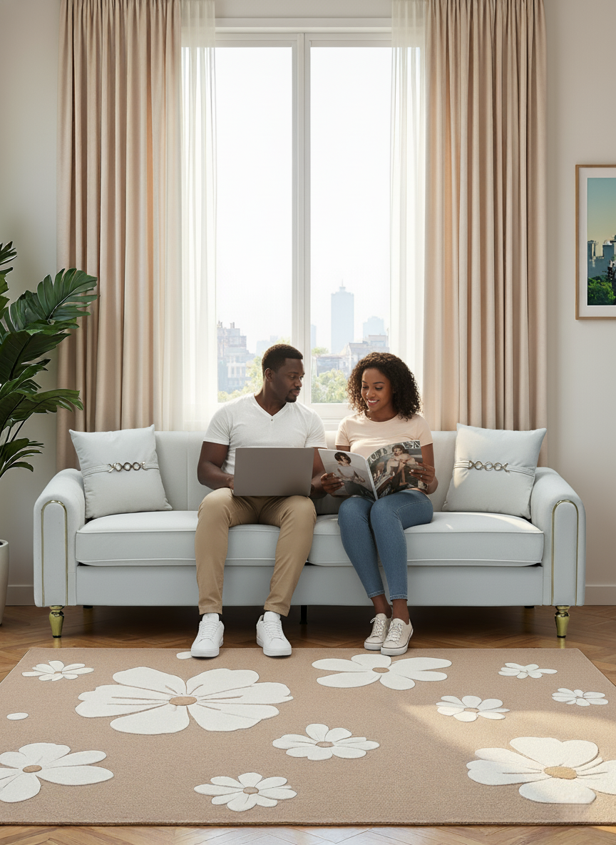 FX-P11-CW (SOFA)87.4 Inches 3 Seater Sofa for Living Room, Upholstered Couch with High Resilience Foam, Pocket Spring Seat, Decorative Pillows, and Sturdy Metal Legs
