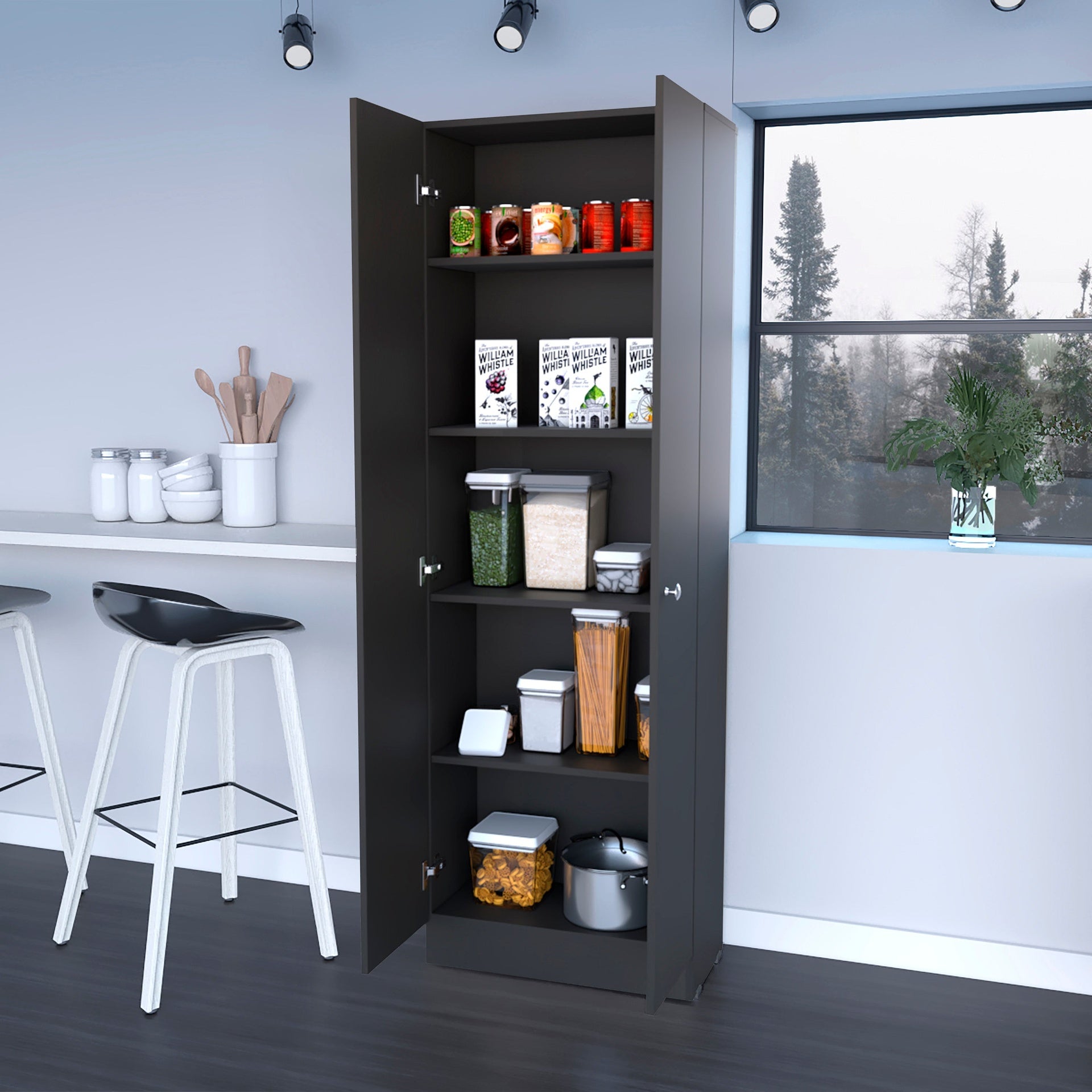 Virginia Double Door Storage Cabinet, Five Shelves