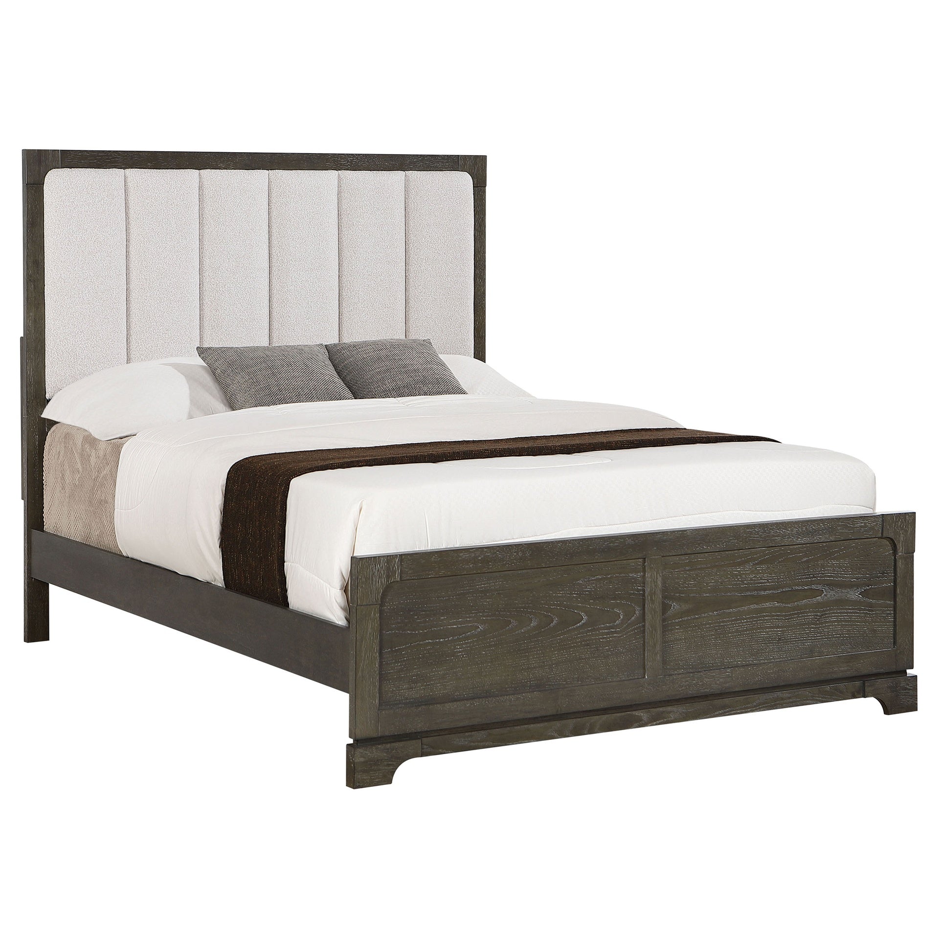 Harbington Dark Cocoa Upholstered Eastern King Panel Bed