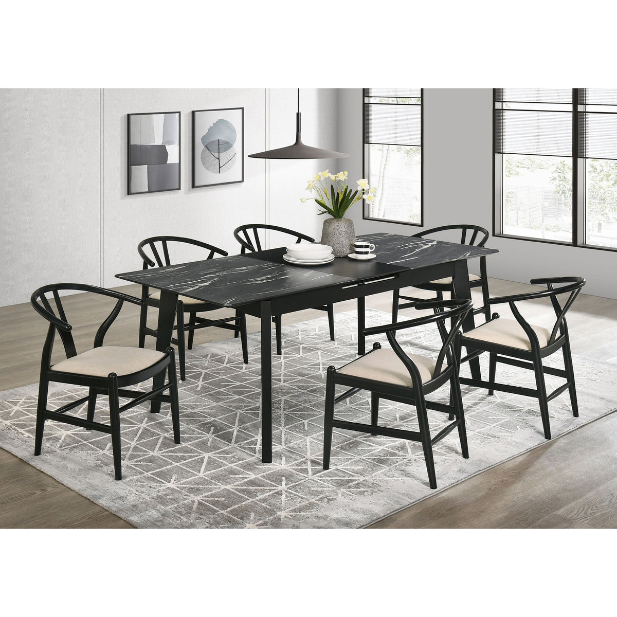 Spivey Black 7-piece Extension Leaf Dining Table Set