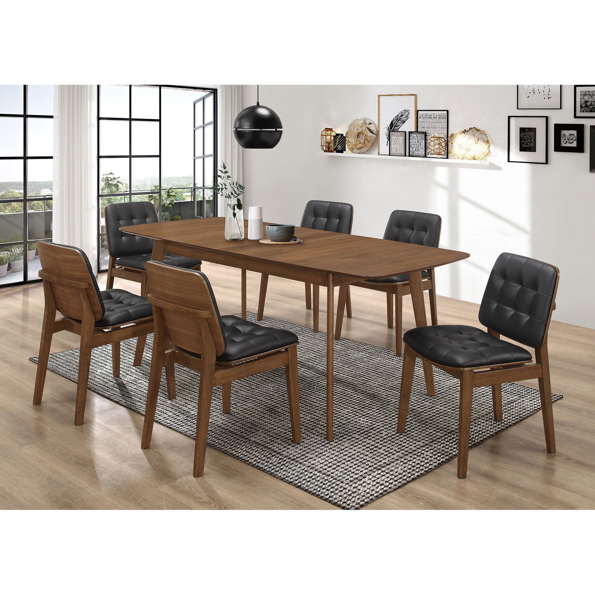 Draper Natural Walnut and Black 7-piece Rectangular Dining Set