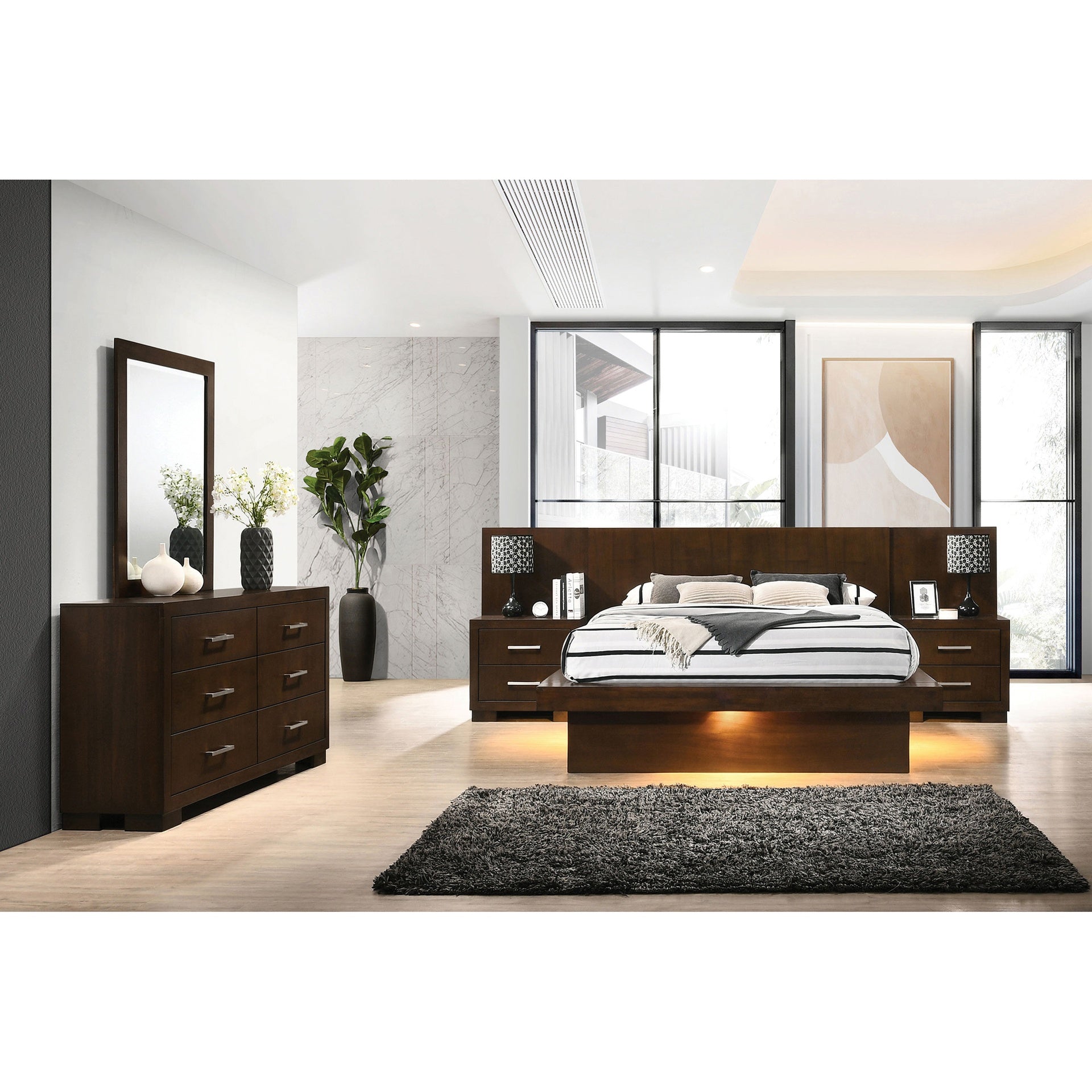 Tokyo Cappuccino 5-piece Platform Bedroom Set with 2 Nightstands