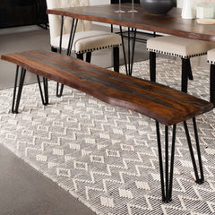 Neve Grey Sheesham Live Edge Wood Dining Bench Hairpin Legs