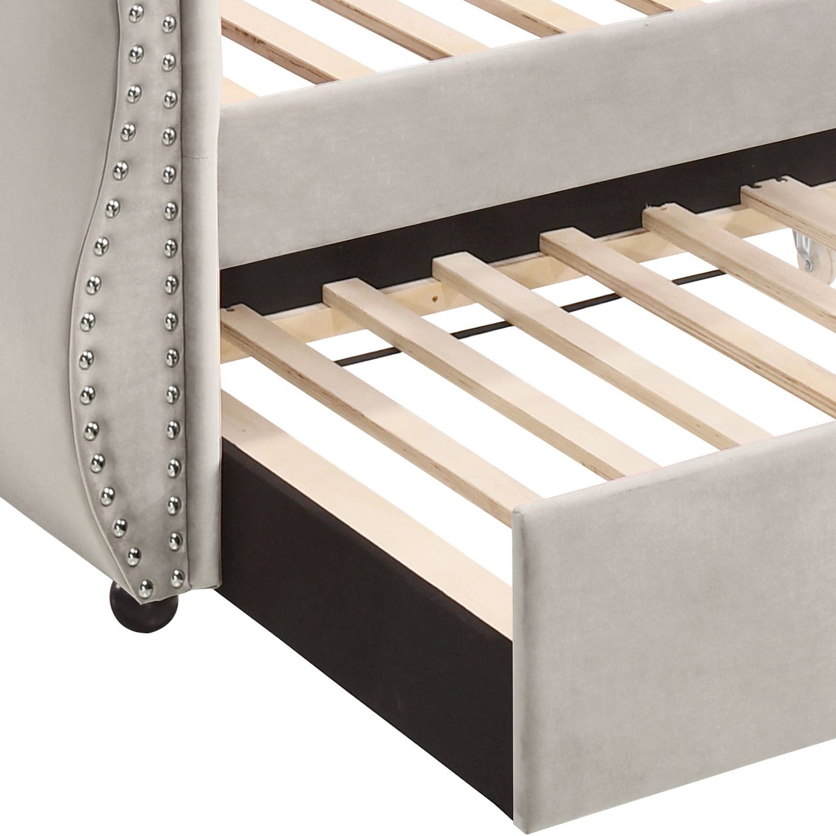 Beige Upholstered Twin Daybed with Trundle