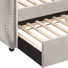 Beige Upholstered Twin Daybed with Trundle
