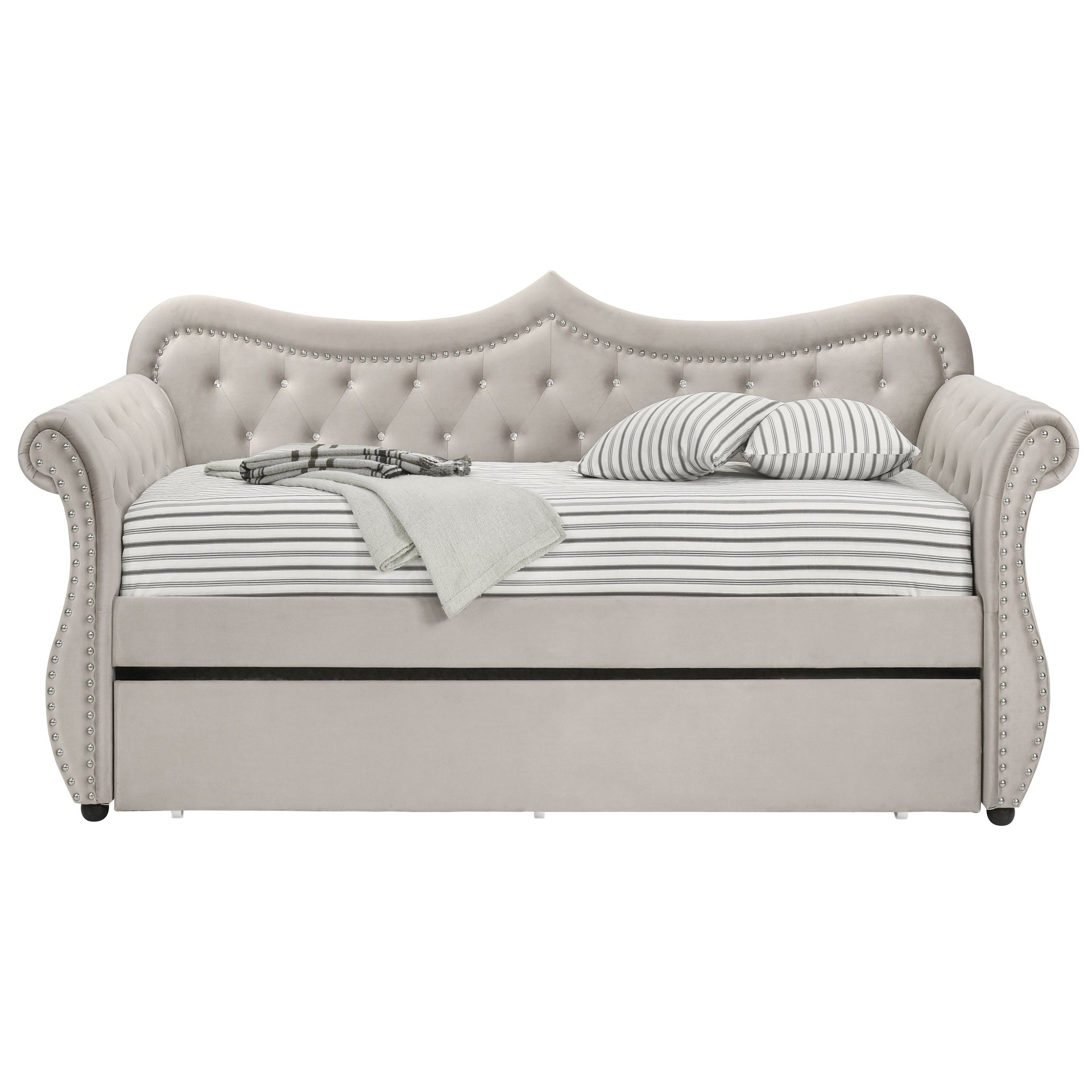 Beige Upholstered Twin Daybed with Trundle