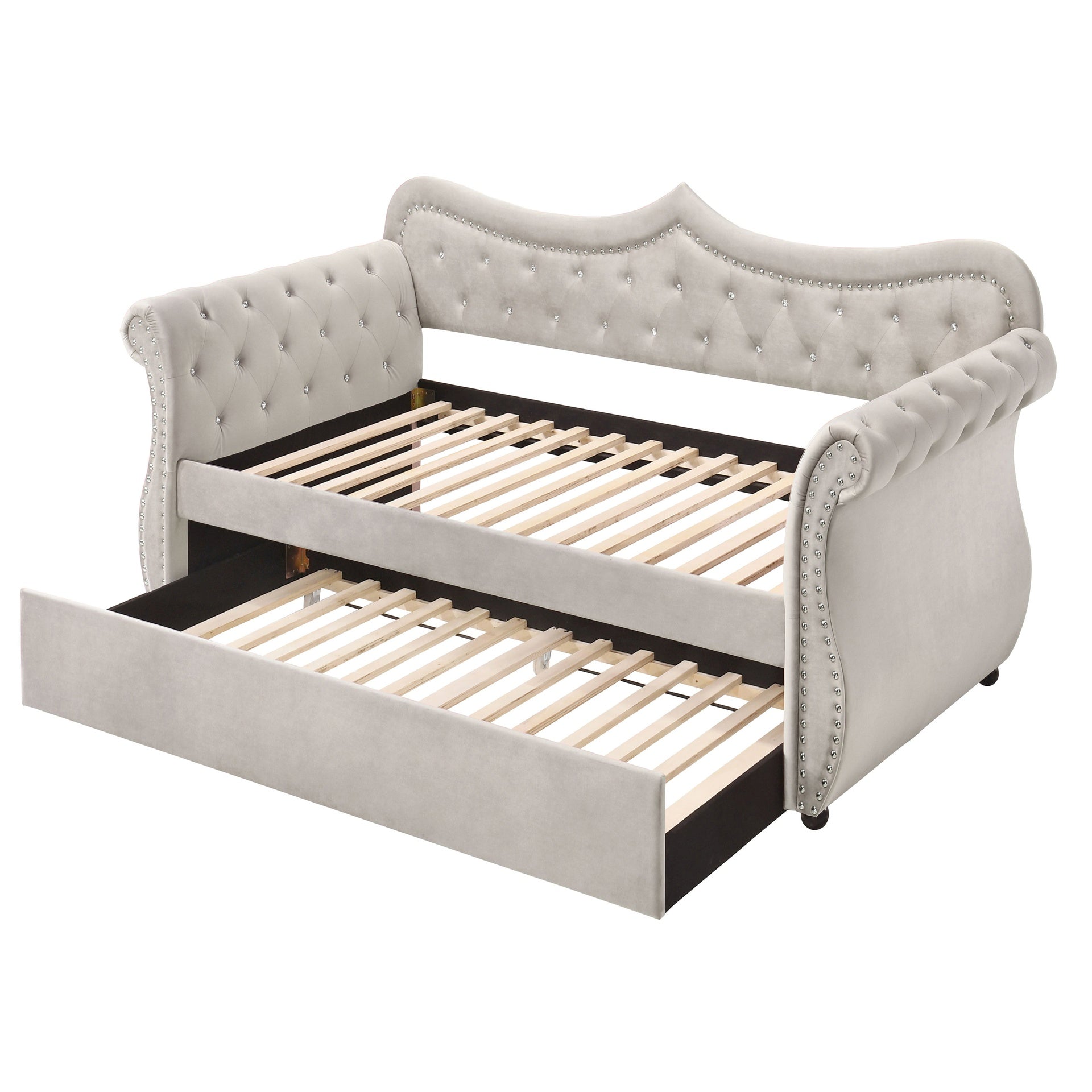 Beige Upholstered Twin Daybed with Trundle
