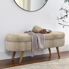 Ottoman Oval Storage Bench,Rubber Wood Legs, Gray (43.5"x16"x16")Brown
