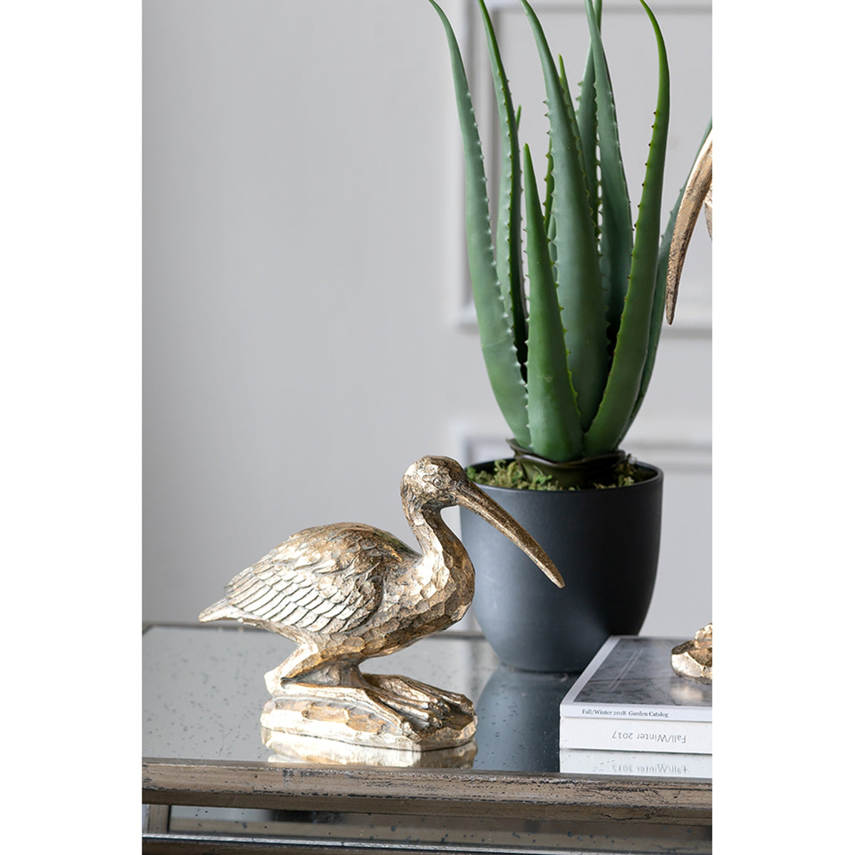 7.1x10.4x3" Kneeling Crane Figurine, Gold Finish