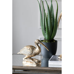 7.1x10.4x3" Kneeling Crane Figurine, Gold Finish