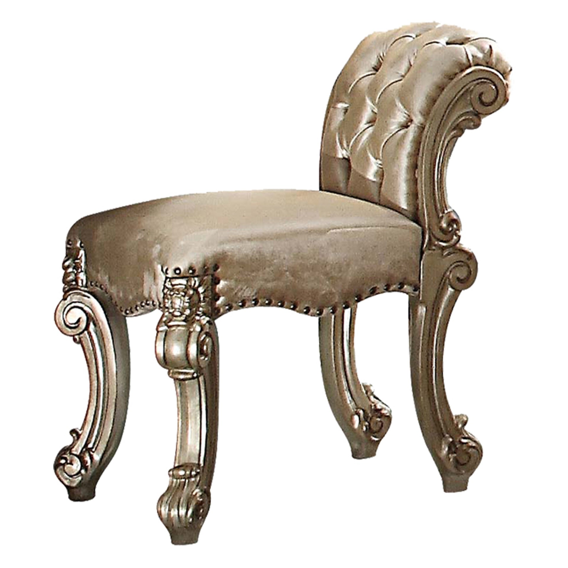 Gold Patina and Bone Vanity Stool with Nailhead Trim