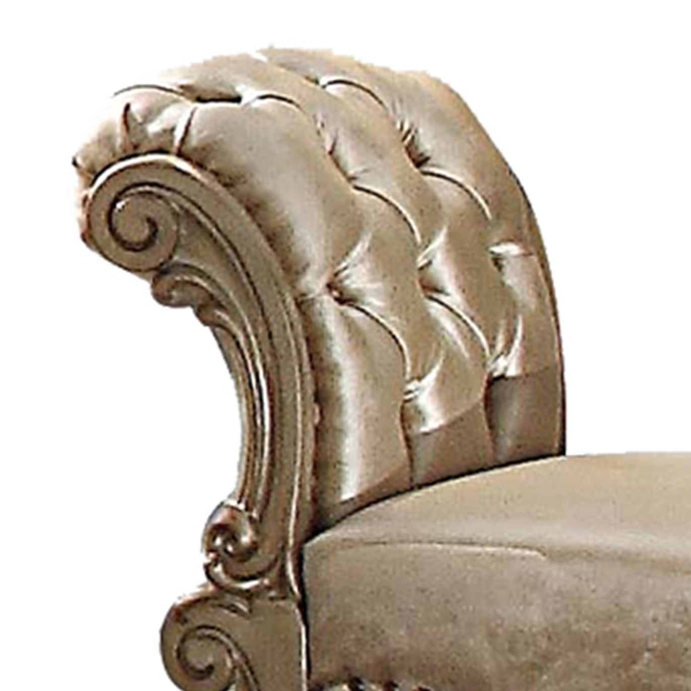 Gold Patina and Bone Vanity Stool with Nailhead Trim