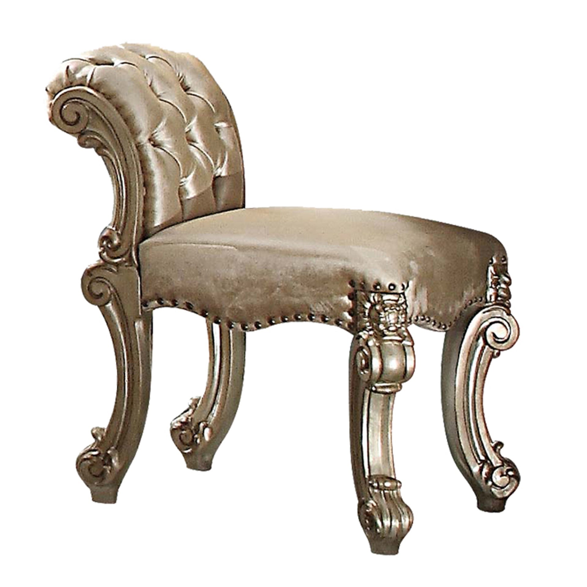 Gold Patina and Bone Vanity Stool with Nailhead Trim