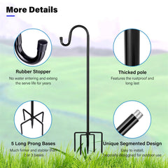 Shepherd Hooks for Outdoor, 1 Pack 46 Inch Bird Feeder Pole with 5 Prongs Base for Hanging Lantern, Hummingbird Feeder, Lightweight Plant, Shepherds Hook for Bird Feeders for Outside
