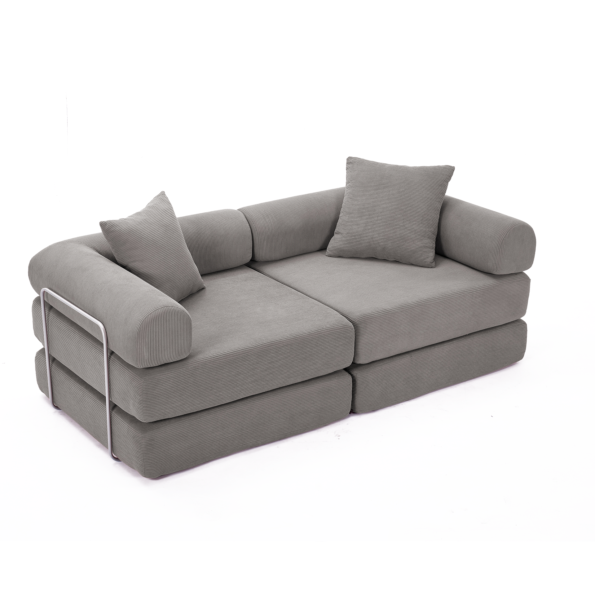 [NEW ARRIVED] [VIDEO PROVIDED]Modular  Sofa Bed for Apartment,Convertible Sofa Bed,Fixed-Shape Frame & Removable Armrests,Folding Mattress sofa for Small Spaces ,No Assembly ,Corduroy,Dark gray