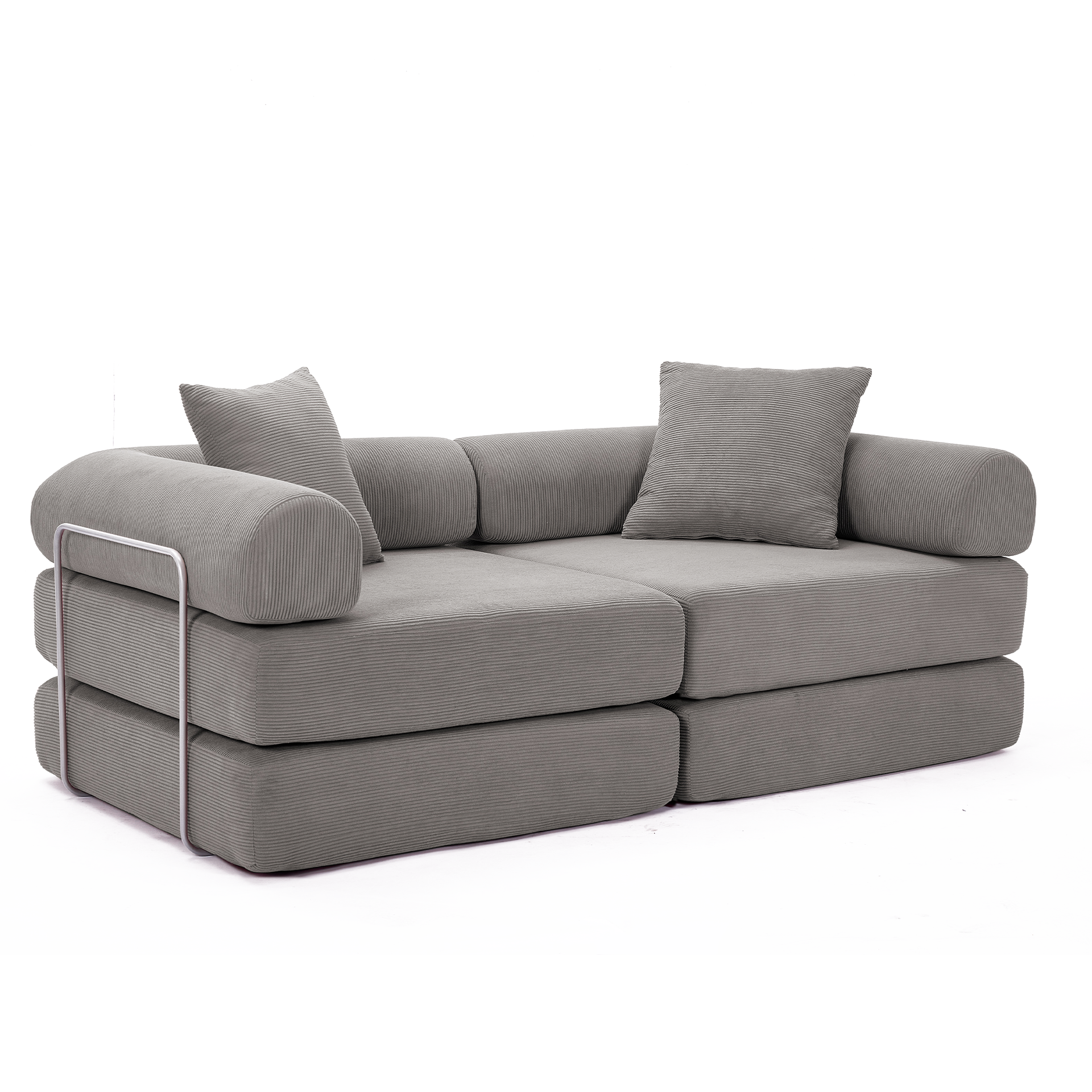 [NEW ARRIVED] [VIDEO PROVIDED]Modular  Sofa Bed for Apartment,Convertible Sofa Bed,Fixed-Shape Frame & Removable Armrests,Folding Mattress sofa for Small Spaces ,No Assembly ,Corduroy,Dark gray