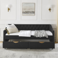 Twin Size Daybed with Drawers Upholstered Tufted Sofa Bed, with Button on Back and Copper Nail on Waved Shape Arms(81.5''x4''x30.5'')