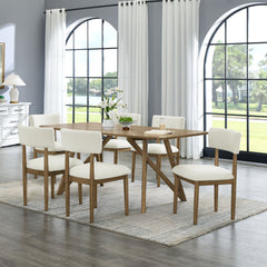 Darla 7Pc 70"W Rectangular Walnut Oak Geometric Cross Base Dining Set